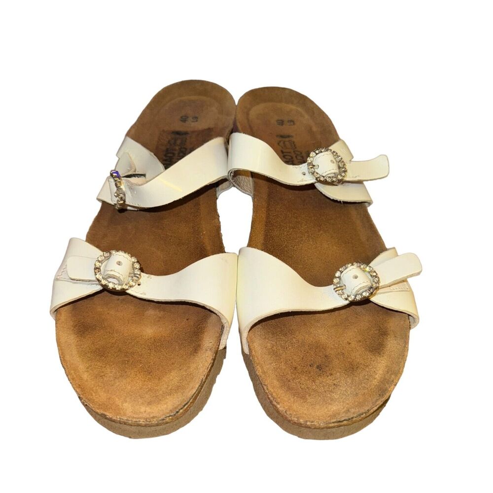 Naot Kate Wedge Sandal Women's 9 White Patent Leather Rhinestone Comfort Shoes